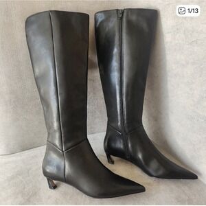 NWOB Gianni Bini knee high boots Size 6.5 black  leather tall pointy kitten heel